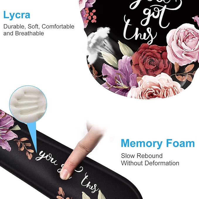 Keyboard Wrist Rest and Mouse Pad Wrist Support Set with CoastersErgonomic Gaming Mousepad for Home Office Working Studying Easy Typing &amp Pain ReliefYou Got This Adorable Peony Flower