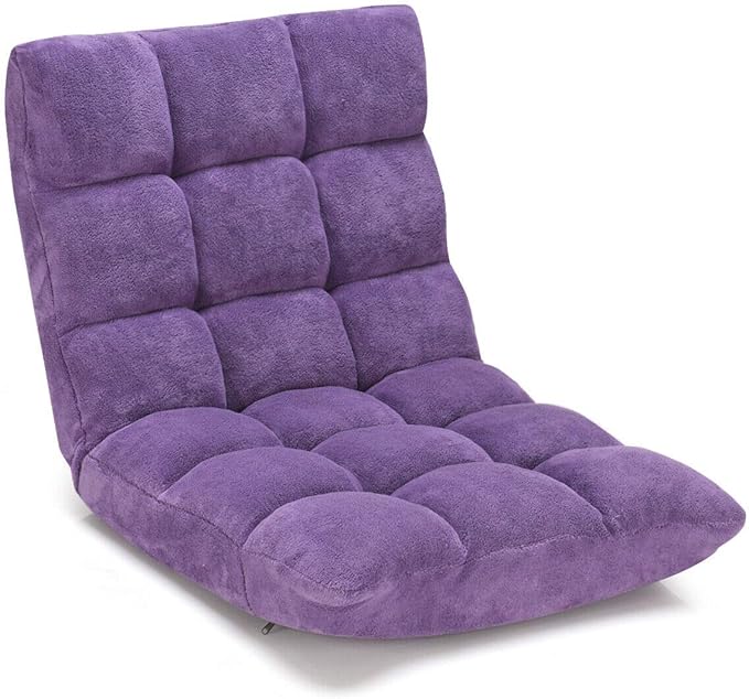 Purple Coral Velvet Floor Chair Folding Lazy Video Gaming Chair 14 Adjustable Backrest Positions Soft Comfortable Thick Padded Cushion Steel Frame Great for Reading Watching TV Playing Games