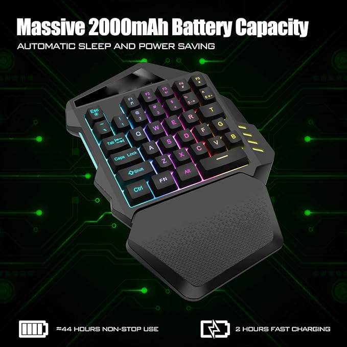 One Handed Gaming Keyboard 2.4G Wireless RGB Lighting 35 Keys Type C Gaming Mechanical Keyboard 2000mAh Rechargeable Battery for PC Gamer