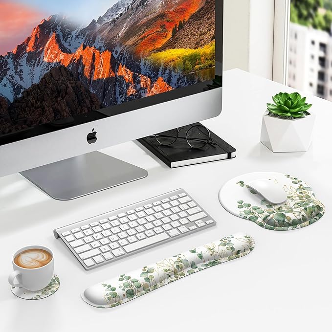 iLeadon Mouse Pad with Wrist Rest Set Ergonomic Mouse Pad with Non-Slip Base for Computer Home Easy Typing &amp Pain Relief Mouse Pad Wrist Support Eucalyptus