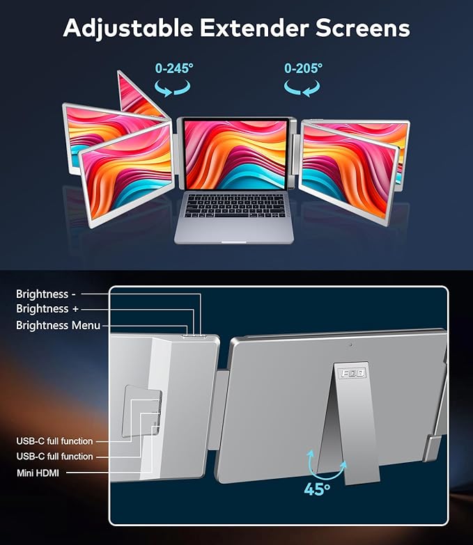 15.6 Laptop Screen Extender Left Screen 360° Flip Triple Screen Monitor Extender FHD 1080P IPS Portable Travel Monitor Display fit for 12–18.5 Laptops Compatible with Windows and MacBook-S10