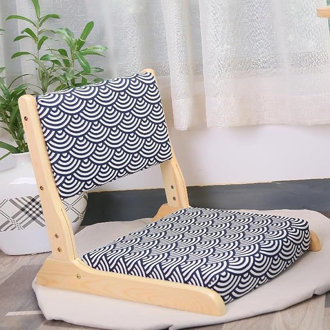 BTZHY Floor Chair Japanese Legless Chair Seat with Back Support FoldableWood Folding Floor ChairHome Bay Window Lazy Backrest Chair Meditation Floor Seating for Living Room(B)