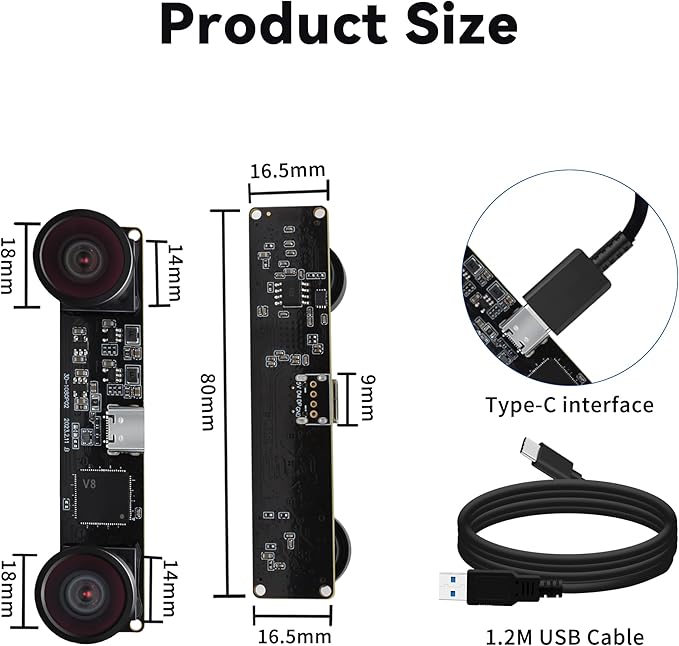 Magnolia 3D Stereo USB Camera 1080P 60FPS Webcam Dual Synchronized Lens with 113° Wide Angle View 4MP Lightburn Camera USB2.0 Plug &amp Play for VR/QR Codes Scanning/Face Recognition