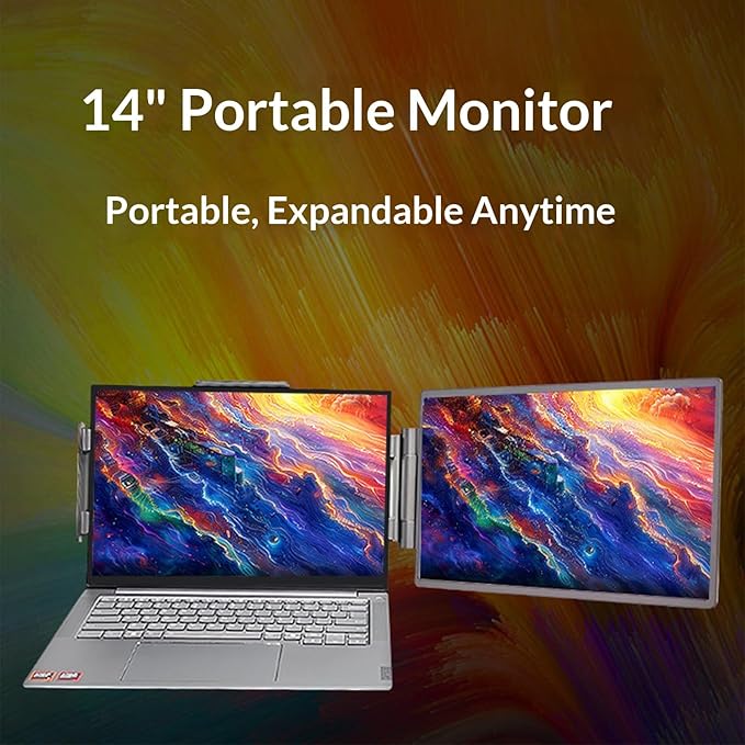 14inch Portable External Monitor 1920x1080 Resolution USB C HDTV Connectivities Adjustable Stand for Laptop Screen Exten