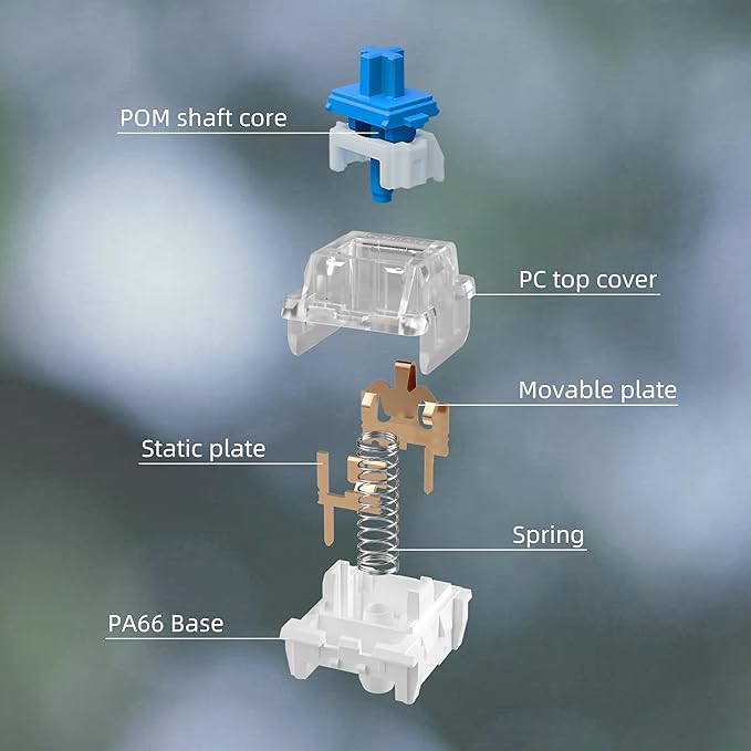 Blue Switch 3 Pin Mechanical Keyboard SwitchesDustproofAccurate Typing Clicky Tactile Feel for DIY Gaming Keyboard with 3 Kailh Box Clicky Switches(105+3Pcs)