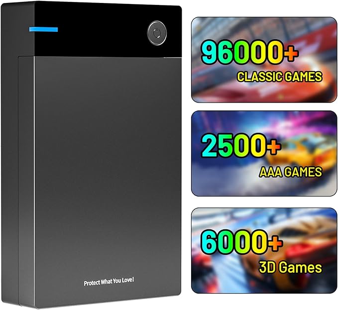 Kinhank 12TB Retro Gaming Hard Drive with 96000+ GamesExternal Retro Game Hard Drive with 400+ EmulatorsUSB 3.0 HDD External Game Drive for PC for Win-7/8/10/11Gifts for Men
