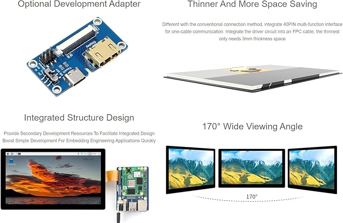 waveshare 7inch IPS Integrated Display Compatible with Raspberry Pi 5/4B/3B+/3B/2B/B+/A+/Zero/Zero W/WH/Zero 2W Supports Jetson Nano and Windows PC 1024 × 600 Resolution with Touch with Accessories
