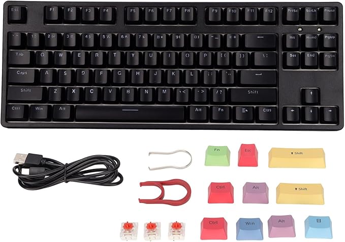 Gaming Keyboard Wired 87 Keys Ergonomic Computer Keyboard Type C Wired Mechanical Keyboard with Dye Sublimation Keycap for Home Office Gaming (Black)
