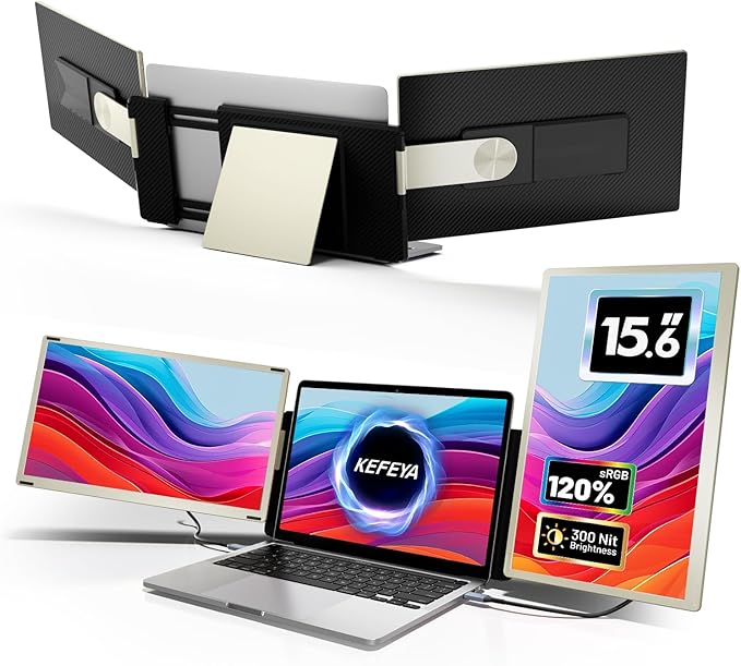 KEFEYA Laptop Screen Extender 15.6 Portable Monitor for Laptop with 120% sRGB FHD IPS &amp USB to HDMI Hub &amp 235° Rotation Triple Monitor Extender Plug &amp Play Fits for All Laptops (Mac/Wi