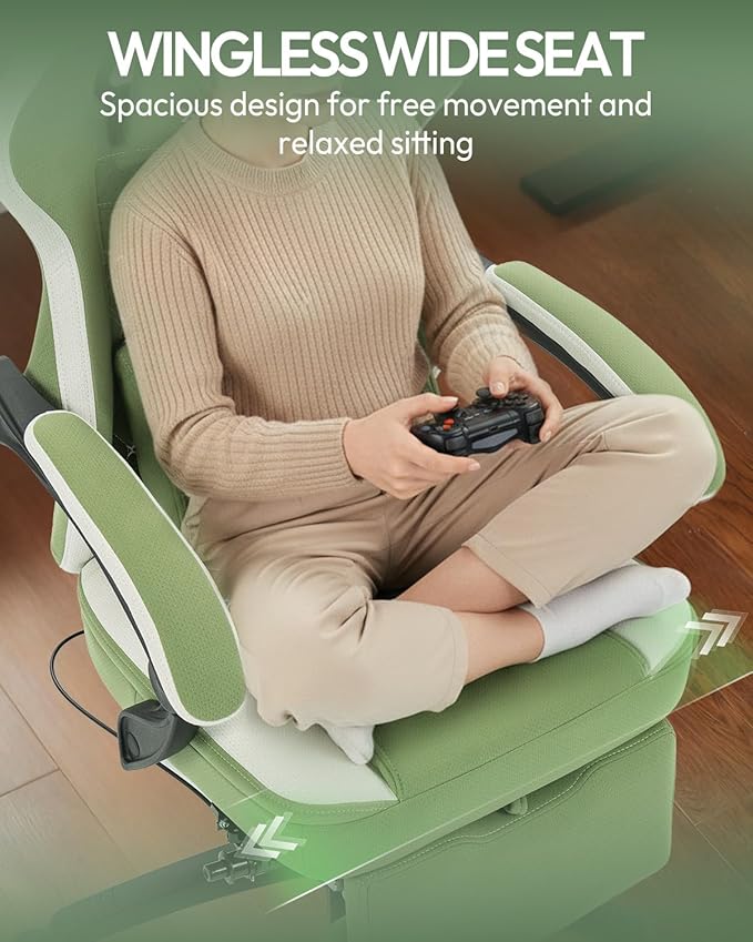 Dowinx Gaming Chair Breathable Fabric Game Chair with Gel Pad and Storage Bag Comfortable Gamer Chair with Pocket Spring CushionErgonomic Computer Chair with FootrestGreen and White