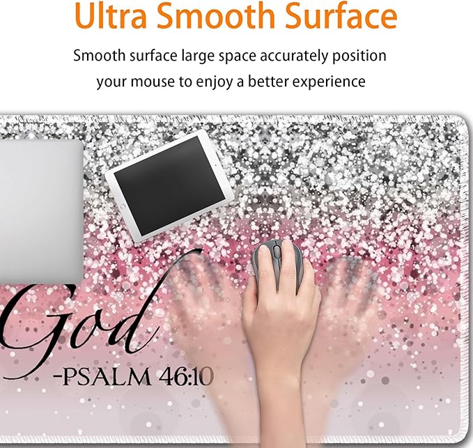 Durable Desk Mat + Wrist Rest Pad + Coasters Set Large Gaming Office Mouse Pad 31.5 x 11.8 Extended Non-Slip Rubber Keyboard Pad Laptop &amp Home Pink Flash Bible Pattern