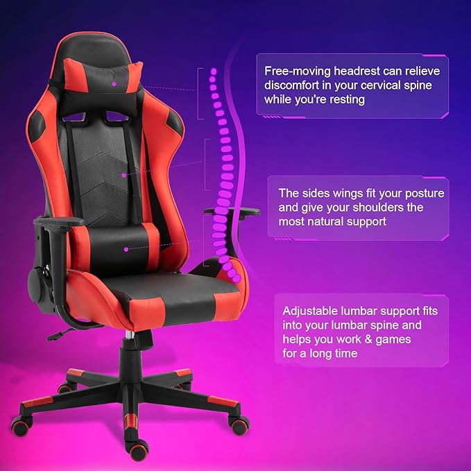 DIKEP Computer Gaming Desk Chair Video Game Chair with Footrest and Lumbar Support PU Leather High-Back Recliner Headrest and Height Adjustable w/ 360° Swivel Seat for Office and Home - Black &amp