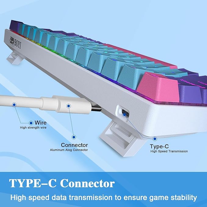 BOYI 60% Wired Mechanical Gaming Keyboard61 Mini RGB Cherry MX Switch PBT Keycaps NKRO Programmable Type-C Hot Swappable Gaming Keyboard for Windows&ampMac (Joker ColorCherry MX Blue Switch)