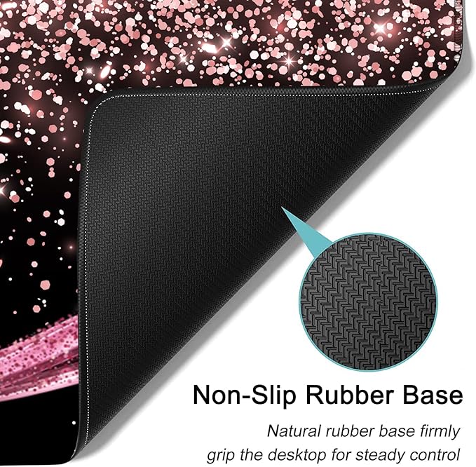 Extended Gaming Mouse Pad 31.5x11.8 Big Desk Mat Ergonomic Memory Foam Keyboard Wrist Rest Support for Home Laptop Working Office Desk Pad with Non-Slip BaseRose Gold Sparkle Large Mouse Pad