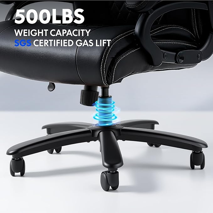 FLEXISPOT 500lbs Big and Tall Office Chair for Heavy People Heavy Duty Computer Chair with Stable Arms Adjustable Lumbar Support Metal Base Desk Chairs for Home Office Gaming Working Leather Black