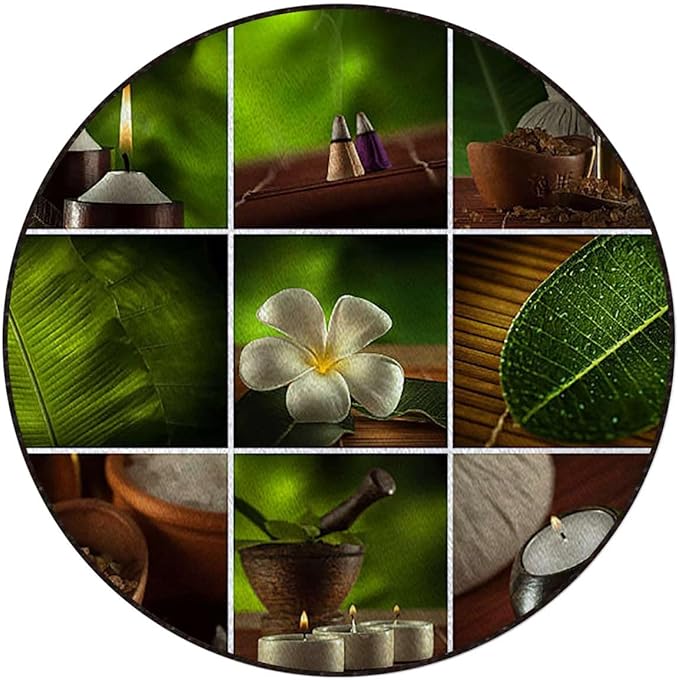 Green White and Brown Chair Mat for Hardwood Floor Round Floor Mats for Office Chair Computer Gaming Desk Mat for Rolling Chair Non-Slip Collage of Candles Print Diameter 39.4 in