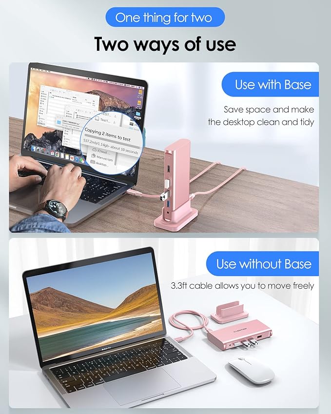 LENTION USB C Docking Station with 100W PD 4K HDMI Gigabit Ethernet USB 3.0/2.0 Aux Adapter for 2025-2016 MacBook Pro 2025-2018 Mac Air/Surface/Steam Deck More Stable Driver Certified