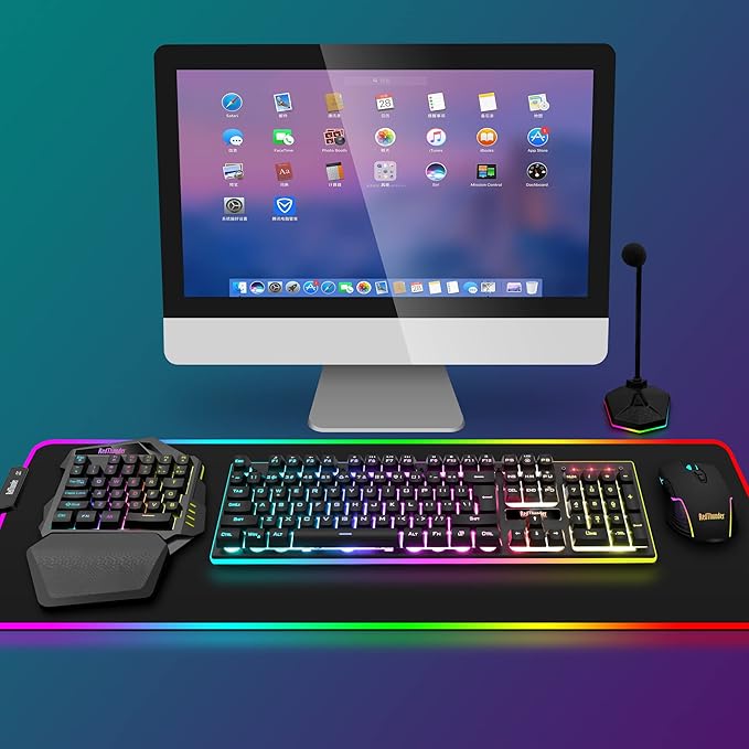 RedThunder Wireless One-Handed Gaming Keyboard 2.4Ghz RGB Backlit Mini Gaming Keypad Rechargeable 2000mAh Battery for PC Gamer