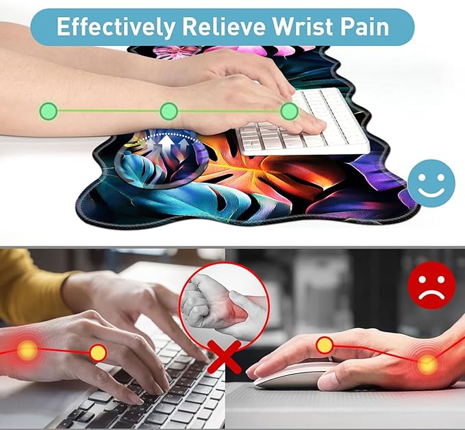 Large Mouse Pad and Keyboard Wrist Rest Desk Pad for Keyboard and Mouse 4-in-1 Large Gaming Mouse Pad with Wrist Support Desk Mat for Home Office Study Game-Colorful Tropical Leaf