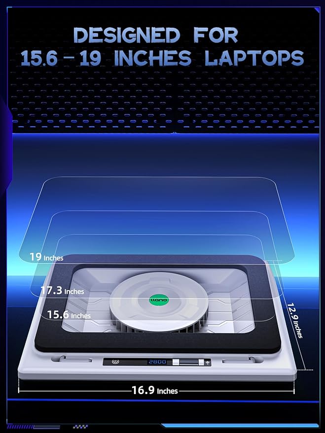 llano Laptop Cooling Pad Gaming Laptop Cooler with Powerful Turbo Cooling Fan(5.5inch Diameter) Infinitely Variable Speed Touch Control Sealed Foam for Fast Cooling Laptop 15.6-21in (White)