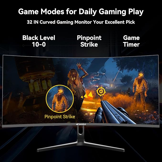 SANSUI 32 Inch Curved 240Hz Gaming Monitor High Refresh Rate FHD 1080P Gaming PC Monitor HDMI DP1.4 Curved 1500R 1Ms MPRT HDRMetal StandVESA Compatible(DP Cable Incl.)