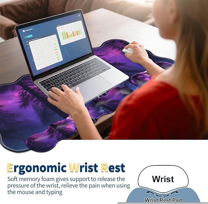 4-Piece XXL Gaming Mouse Pad Set (31.5x11.8) with Keyboard Wrist RestMouse Wrist Support &amp CoasterErgonomic Non-Slip Desk Mat for Office &amp HomeMoon Wolf Howling
