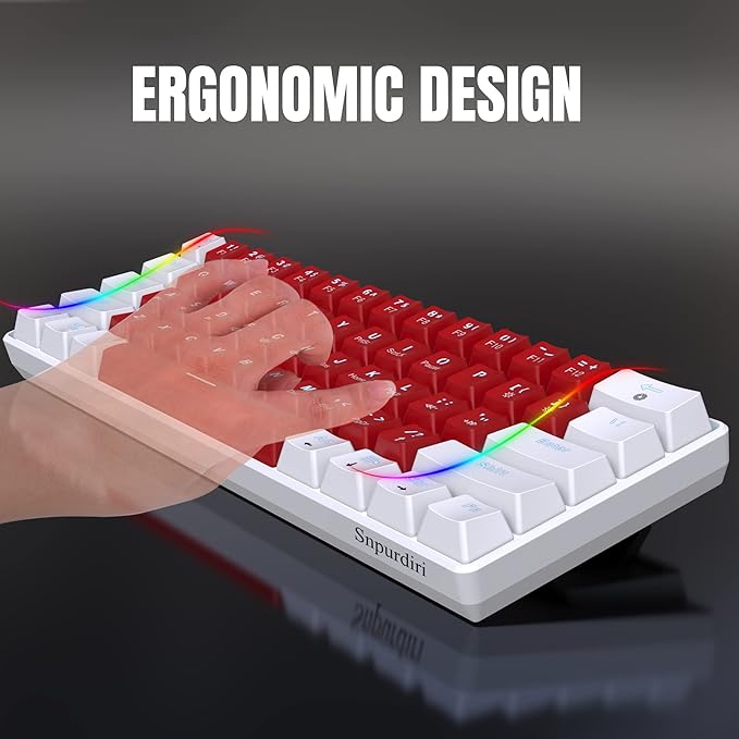 Snpurdiri Wired 60% Mechanical Gaming Keyboard White LED Backlit Ultra-Compact Small Office Keyboard for Windows Laptop PC Mac (White-Red Red Switches)