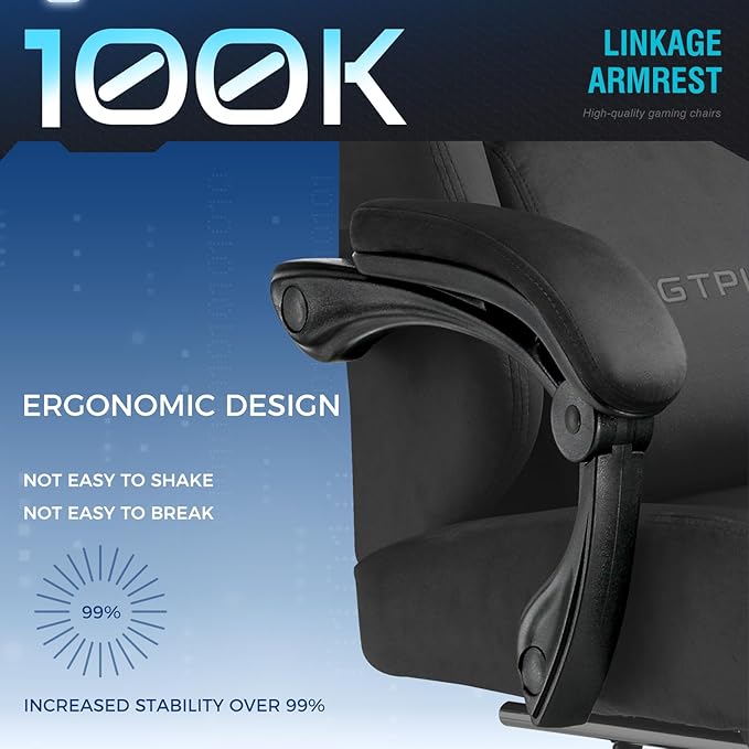GTPLAYER Big and Tall Gaming Chair Fabric with Pocket Spring Cushion High Back Ergonomic Computer Chair with Footrest for Adults Lumbar Support Swivel Game Chair for Office Gaming 350LBS Black