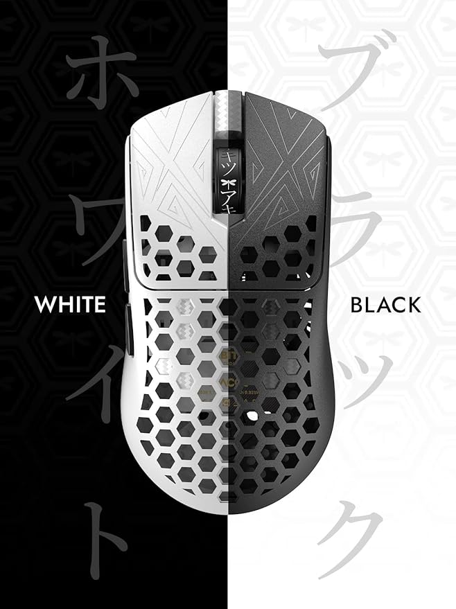 Tenko ARBITER Akitsu Medium Carbon Fiber Gaming Mouse - Ultra-Light 40g Wireless 8K Polling 30K DPI PIXART 3950 Sensor 60Hr Battery LCD Receiver Display - White
