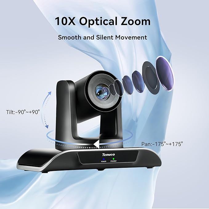 Tenveo 10X Optical Zoom PTZ Conference Room Camera USB3.0/HDMI FHD 1080P 60FPS for Video Conferencing Business Meeting Live Streaming Church Services Worship Events Education Zoom Teams OBS