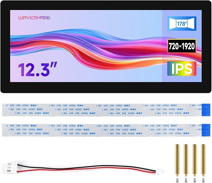 waveshare 12.3inch DSI Capacitive Touch Screen Compatible with Raspberry Pi 5 / CM5 and RK3576 720 × 1920 IPS 10-Point Touch Optical Bonding Toughened Glass Panel