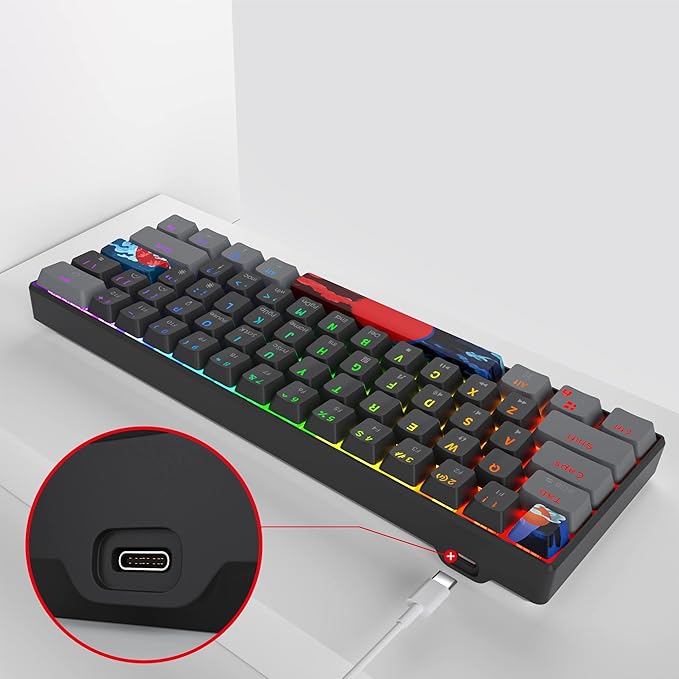 Owpkeenthy 60% Percent Keyboard Mechanical Gaming with Red Switch Wired Ultra Compact RGB Mini Keyboard Backlit for PC Xbox PS4 (Dark/Red Switch)