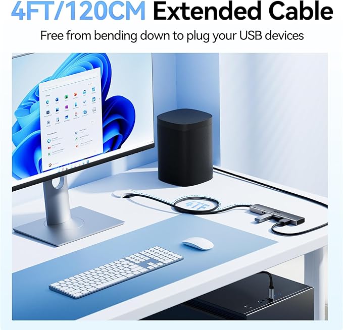 ICZI USB C 3.2 HUB &amp USB 3.0 Hub 4-Port Data USB Hub with 4ft Long Cable USB Splitter Adapter for MacBook Mac mini Surface Pro XPS Laptop PC Flash Drive Mobile HDD