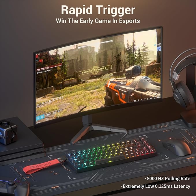 Hexgears HK-K22 65% Gaming Keyboard WiredHall Effect Magnetic Switch Keyboard with Adjustable ActuationFast Trigger Mode8KHz Polling Rate0.125ms LatencyShinethrough PBT Keycaps RGB Backlit-Black
