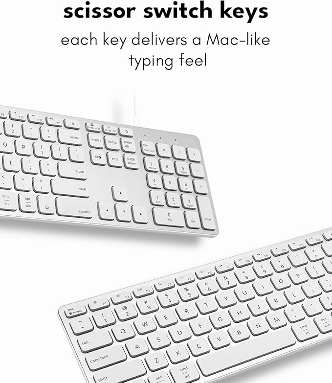 Macally Wired Keyboard for Mac with USB Hub (2X USB-A / 1x USB-C) - Compatible Backlit Apple Keyboard with Dual Interface - Auto OS Detection for Mac MacBook iMac PC Android iPad iOS - Silver