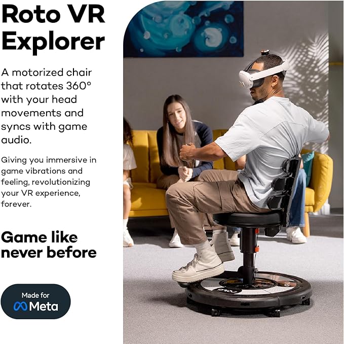 Roto VR Motion Gaming Chair for Meta Quest Oculus PC VR Immersive 360° Experience with Head Tracking &amp Full-Body Haptics Reduces Motion Sickness Compatible with Meta Pico Vive Apple Vision