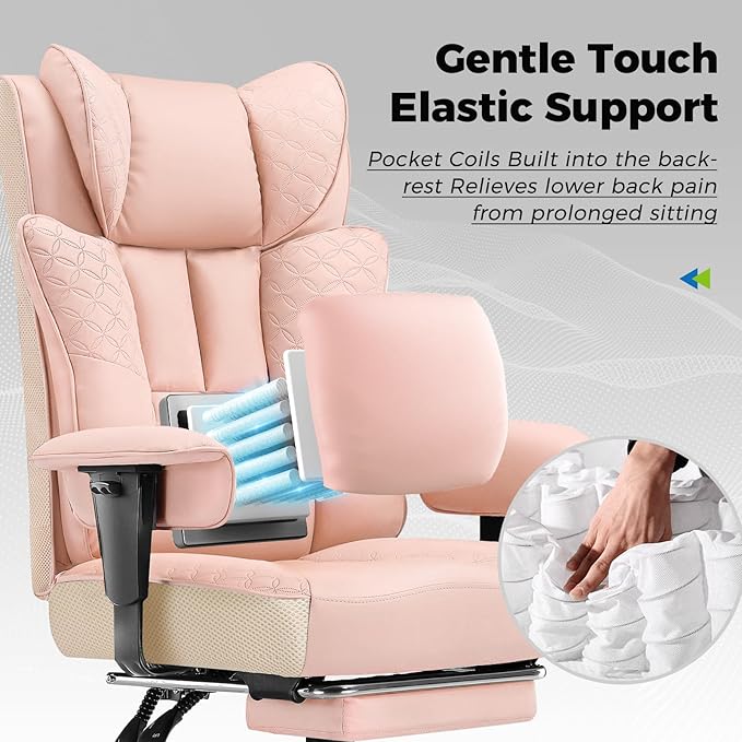 GTPLAYER Big and Tall Office Chair 400LBS Wide Ergonomic Gaming Chair with Deluxe Embossing Designed Leather with Foot Rest150°Reclining Adjustable Soft Armrests Pocket Spring Back Support and Pillow