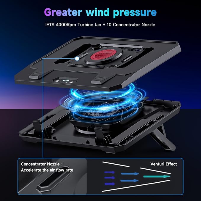 GT300 Upgraded Laptop Cooling Pad with Adjustable Stand Turbo Boosted Cooler for Rapid Cooling 10-17inch Gaming Laptop Flexible Sealing RingFeaturing Air Filtration Adjustable clamp