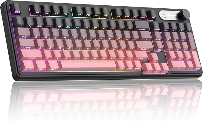 MageGee GK960 Wireless Gaming Keyboard RGB Tri-Mode Wired/BT/2.4G Creamy Keyboard with Number Pad 4000mAh Battery Knob Control Side Printed Keycaps 19-Key Anti-Ghosting for Win/Mac (Black &amp P