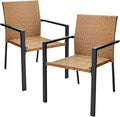 Adjustable Office Computer Chair with Armrest 2pcs Stackable Outdoor Rattan Wicker Dining Chairs with Armrests Steel Frames for Patio(Natural)