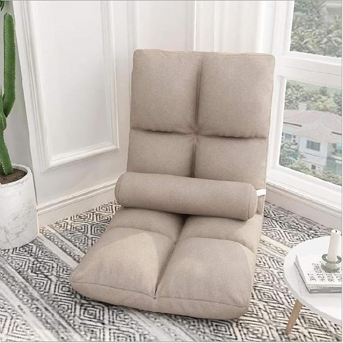 Transformable Folding Sleeper/Simplicity Sofa Chair/Lazy Sofa/Game Chair for Adults &amp Kids – Removable Lounger Cover – Single Tatami Bed Backrest Chair – and Free Long Bolster Pillow(Beige)