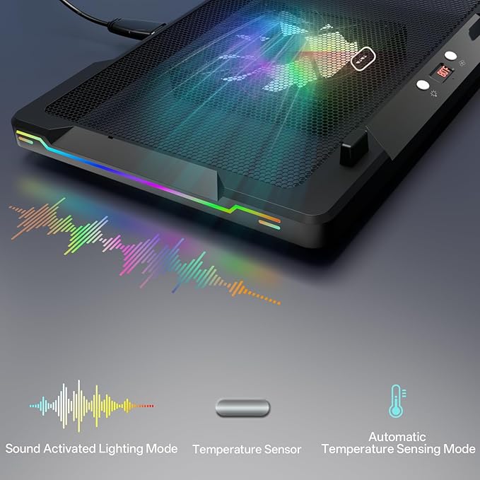 DEPGI Movable RGB Laptop Cooler with 5.5 Sliding Fan Ergonomic Cooling Stand with 8 Light Modes for 14-17.3 Inch Gaming Laptops