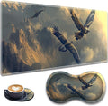 3-in-1 Large Mouse Pad Gaming Set (31.5 x 11.8 inch)+ Wrist Rest Pad + Coaster Memory Foam Gel Wrist Rest Pad for Pain Relief Stitched Edges Non-Slip Table Mat Flying Eagle