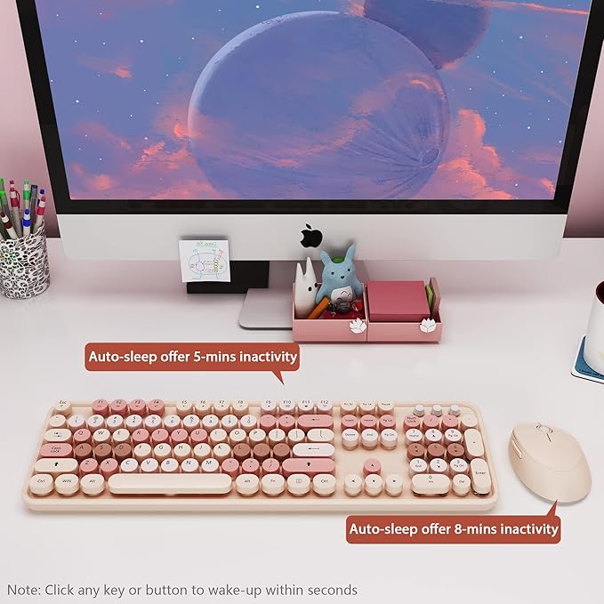 Colorful Wireless Keyboard and Mouse Combo - 104 Key Wireless Keyboard with Number Pad for Windows PC Notebook Laptop (Chocolate)