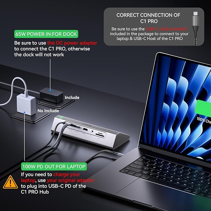 Gitfos Powered USB Hub18 in 1 USB C Hub with 4K HDMIPD 100W45W Charging10Gbps DataSD/TFAudio65W Power Adapter &amp 3.3FT CableAluminumSmart Button USB Hub for LaptopMacBookiPhone 17/16iP