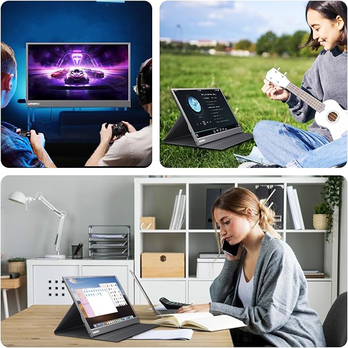 Portable Monitor 15.6 Inch 1080P FHD IPS Gaming Display Monitor with USB-C &amp HDMI Ultra-Slim External Second Screen with Smart Cover &amp Speakers for Laptop XboxPC Mac Phone PS5 Switch