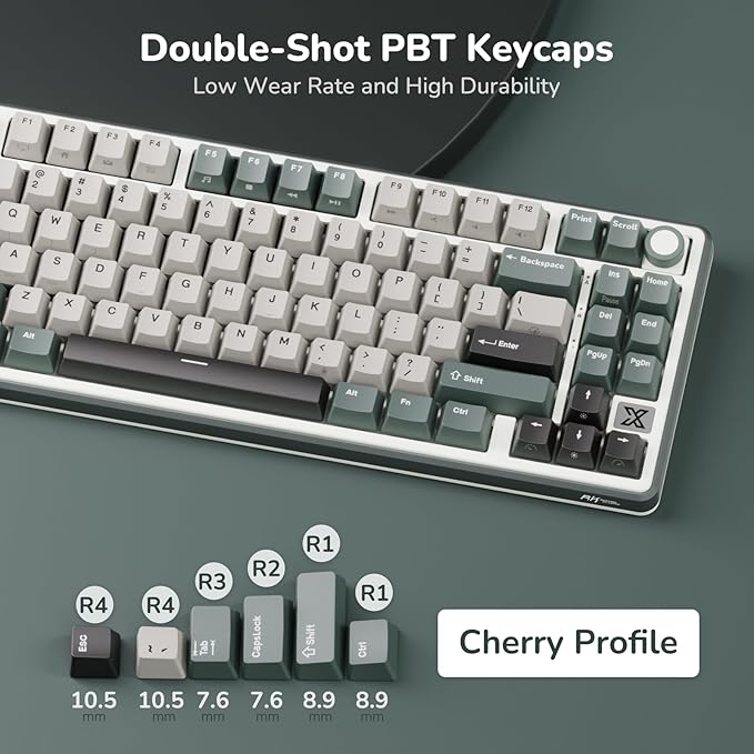 RK ROYAL KLUDGE X87 Gasket Mechanical Keyboard 75% Wireless Gaming Keyboard with Touchable X-Plate &amp Volume Knob Bluetooth/2.4GHz/Wired Hot Swappable RGB Backlit (Green Light Switch)
