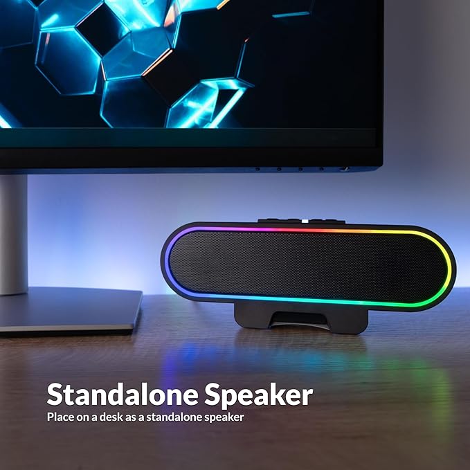 Cyber Acoustics USB Speaker Bar with LED Lights (CA-2890GX) – USB Powered Speaker Bar for PC and Mac Dynamic LED Lights Sync to Music Clamps to Monitors up to 1.5 Inches Great for Music and Gaming