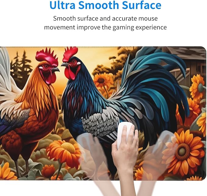 Colorful Chicken Desk Cover MatExtended Large Mouse PadComputer Laptop Mat Desk Decor for Office Game Home 30x16 Inch
