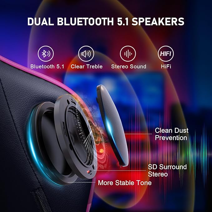 GTPLAYER Gaming Chair with Footrest Speakers Video Game Chair Bluetooth Music Heavy Duty Ergonomic Computer Office Desk Chair